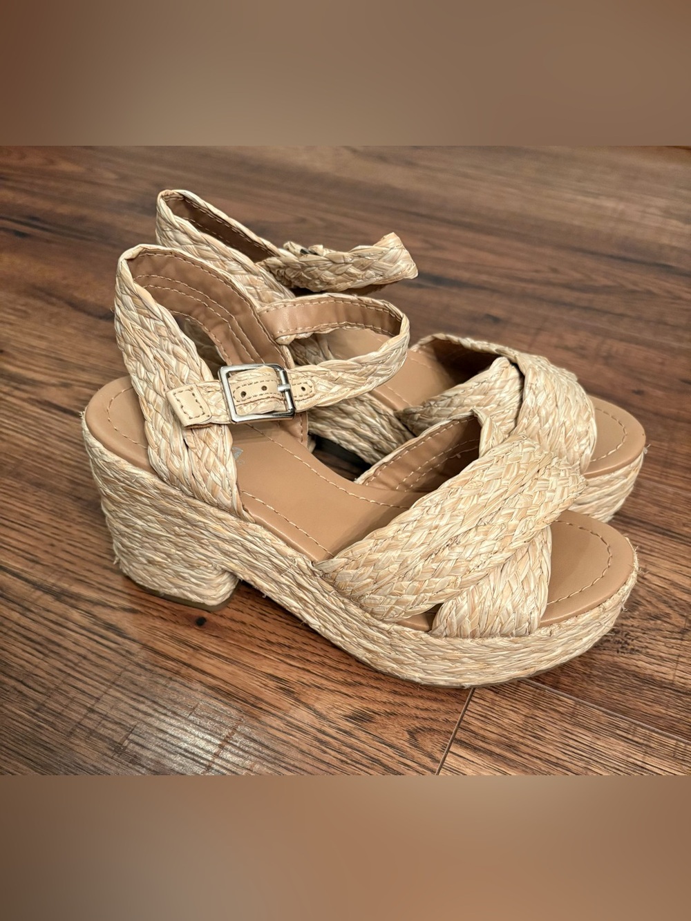 Soda Natural Woven Platform Wedges